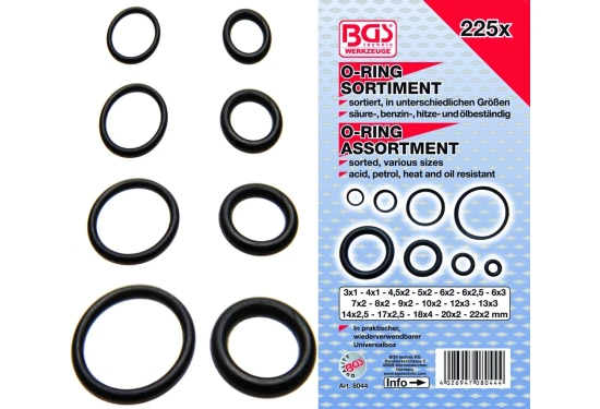 BGS O-ringsassortement 3-22mm. 225 deler