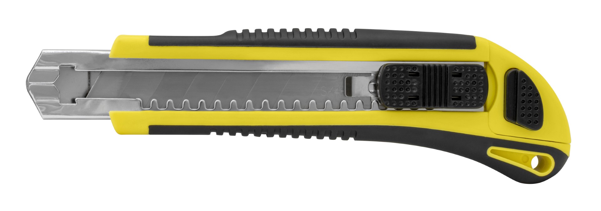 Kniv med Non-Slip GummiGrep, 18 mm Blad, Automatisk Lås og Magasin 2 Ekstra Knivblader 410001